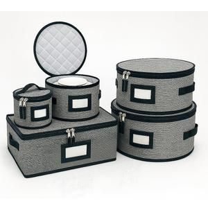 Microfiber China Storage Containers for 12-Piece Dinnerware Set-Durable Hard Shell Dish Storage Ideal for Households & Small Gatherings-Beige Plate Storage Protectors & Organizer-5 Piece Set( Grey)