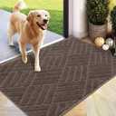 Front Door Mat, Absorbent Dirt Trapper Welcome Door mat Indoor, Non Slip Machine Washable Entryway Rug, Dog Door Mat, Shoes Scraper, Low Profile Doormat for Inside Floor, 24x36, Brown (3' x 2' (Rectangular))