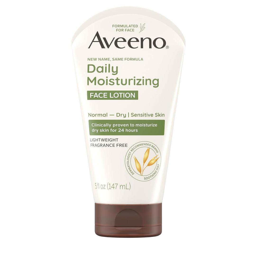 Aveeno Daily Moisturizing Face Lotion with Soothing Prebiotic Oat, Gentle Lotion Nourishes Normal to Dry Skin With Moisture, Facial Lotion for Sensitive Skin, Fragrance-Free, 5 oz (5 Ounce (Pack of 1))