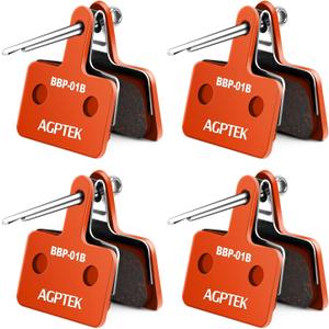 AGPTEK High-Performance Disc Brake Pads & Spring (Semi-Metallic) for Mountain Bike Disc Brakes, 4 Pairs Bike Pads, Compatible with TRP Tektro Shimano Deore Br-Orange