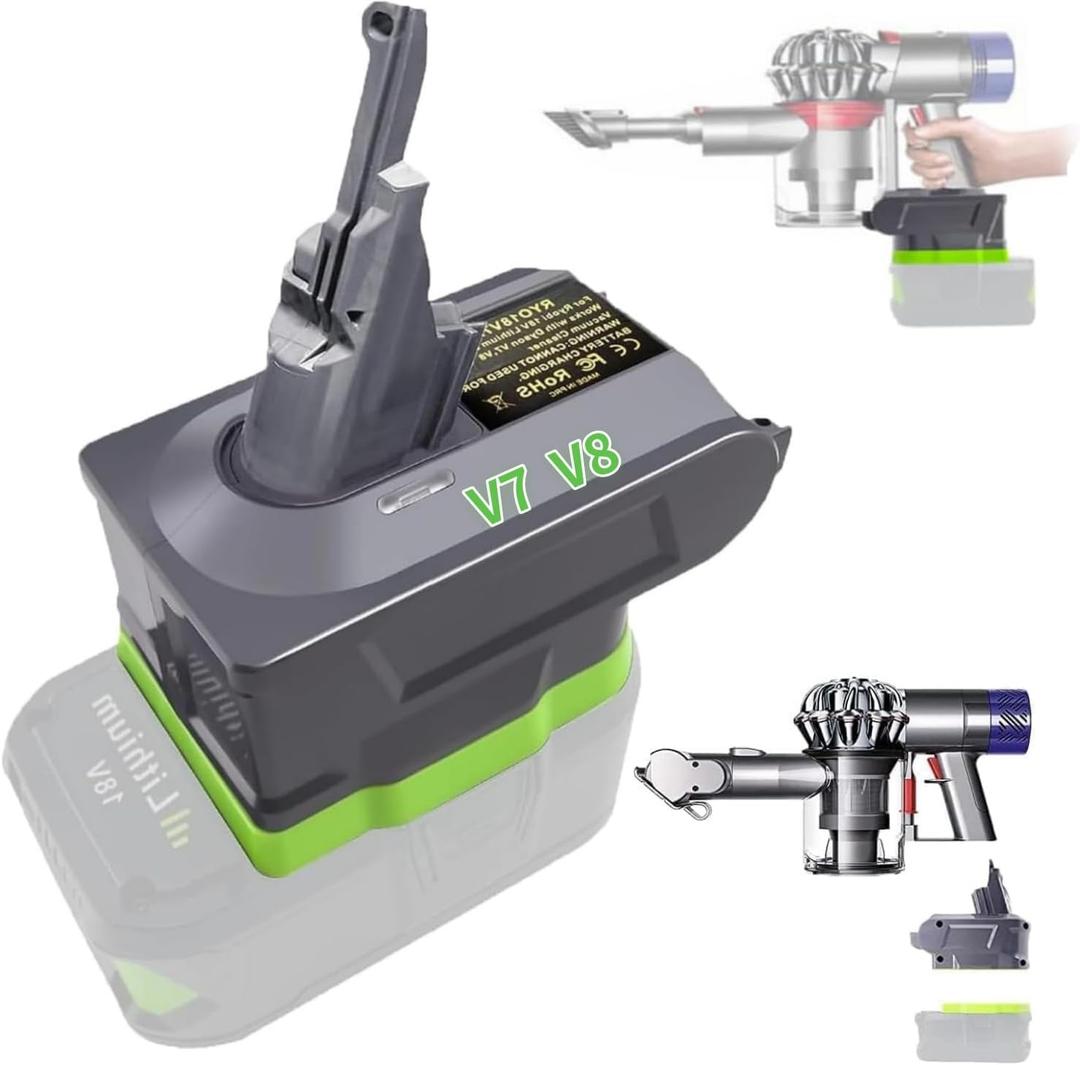 Upgraded 2-in-1 Battery Adapter for Ryobi for Dyson V7+V8, RYO18V7V8 Adapter for Ryobi 18V Battery Convert to for Dyson V7 V8 Animal Absolute Stick Handheld Vacuum Cleaners (No Battery)