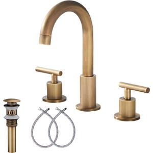 GGStudy 2-Handle Bathroom Faucet 3 Holes 360 Swivel Spout Antique Brass Widespread Bathroom Sink Faucet with Pop Up Drain