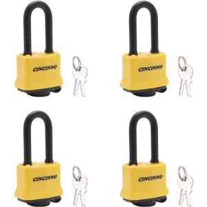 CINCINNO 4 Pack Heavy Duty Covered Laminated Steel Padlocks Keyed Alike, Weatherproof Padlocks with 1-9/16 in. Wide Body, Long Shackle for Gate, Shed, Storage Locker Lock
