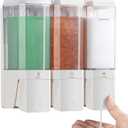 Shower Soap Dispenser Wall Mounted Shampoo Conditioner Body Wash Shower Dispenser 3 Chamber No Drill Refillable Shampoo Dispener for Shower 3 * 500ml for Bathroom Hotel, White 3 Chamber