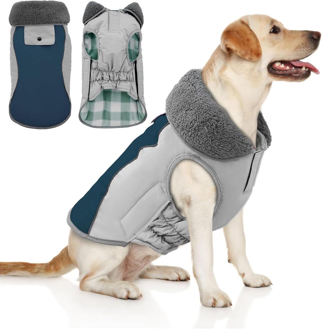 Doglay Dog Coat Waterproof Warm Dog Winter Jacket,Christmas Reflective Fleece Puppy Winter Coat with Harness Hole, Adjustable Snow Jacket for Large Dogs