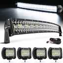 LED Light Bar Kit, 32Inch 585W Ultra Slim Double Row Light, 4PCS 72W Cube Light with Wiring Harness, Off Road Accessories Fog Lights for SUV ATV UTV Tractor Pickup Boat