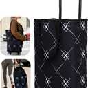 Foldable Rolling Bag, Portable Small Shopping Cart with Wheels, Collapsible Shopping Tote with Stylish Pattern for Market & Grocery RunsGift for Women & Seniors, Expandable L, Black