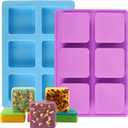 Sakolla 2 Pack Silicone Soap Molds for Soap Making, Reusable 6 Cavity Square Silicone Molds for Homemade Soap, Cake, Bread, Ice Cube (Square/Purple & Blue)