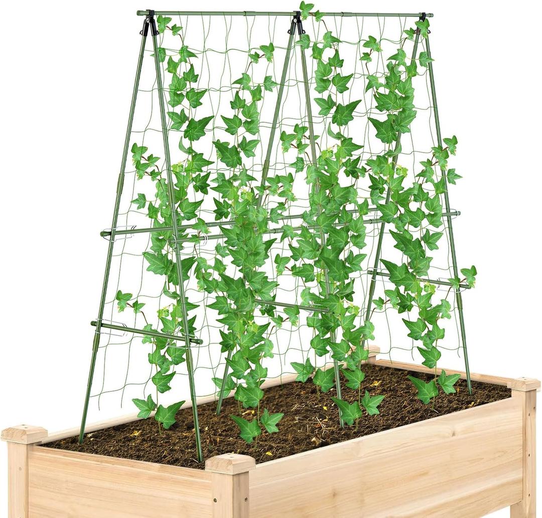 Pack of 1, Garden Trellis for Climbing Plants Outdoor, Cucumber Trellis, A Frame with Netting and Twist Tie, Green