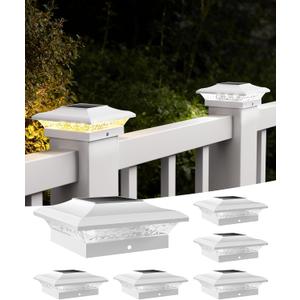 T-SUN 4x4 Post Cap Lights 6 Pack for Vinyl/Wooden Fence,Outdoor Waterproof Warm & Cool White, Deck Solar Post Lights for Patio Garden Yard Lighting
