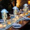 Hungdao 3 Pcs Jellyfish Lanterns Decorations with LED Lights 16.5" Stand Glowing Jellyfish Table Decor Centerpiece for Ocean Under the Sea Theme Birthday Party Mermaid Party Nautical Decor