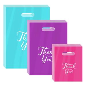 300 Pcs Thank You Bags for Business Small, 3 Sizes Plastic Shopping Bags for Small Business, Thank You Gift Bag Bulk with Handles for Retail Stores Packaging Wholesale Goodie Boutique Clothes Bags (Blue Purple Pink-1)