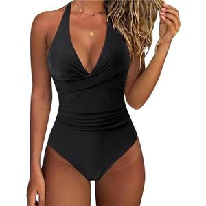 SUUKSESS Women Sexy Tummy Control One Piece Swimsuits Halter Push Up Bathing Suits XL