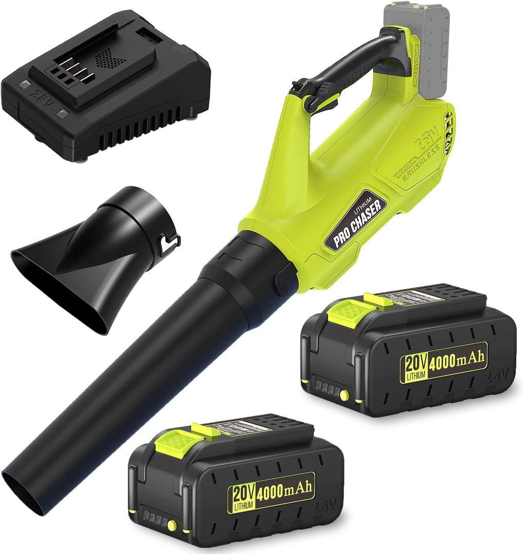 Pro Chaser Battery Powered Cordless Blower - 380 CFM with 2 X 4.0Ah 20V Batteries & Fast Charger, Lightweight Electric Leaf Blowers, 2 Variable Speed, Ideal for Yard, Patio & Sidewalk (Green)