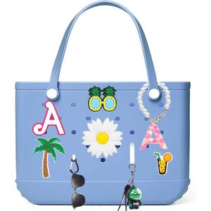 9pcs Bogg Bag Letter Charms Accessories - Insert Letter Accessories Decorative with Beach Tote Handbag, DIY Flowers Beach Pattern Decoration with Bogg Bag for Women Girls