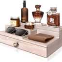 EOSAHR Farmhouse Cologne Organizer for Home Decor - 3 Tier Cologne Stand with Hidden Compartment and Storage Drawer - Perfume Stand Organizer for Bedroom and Dresser (Natural)