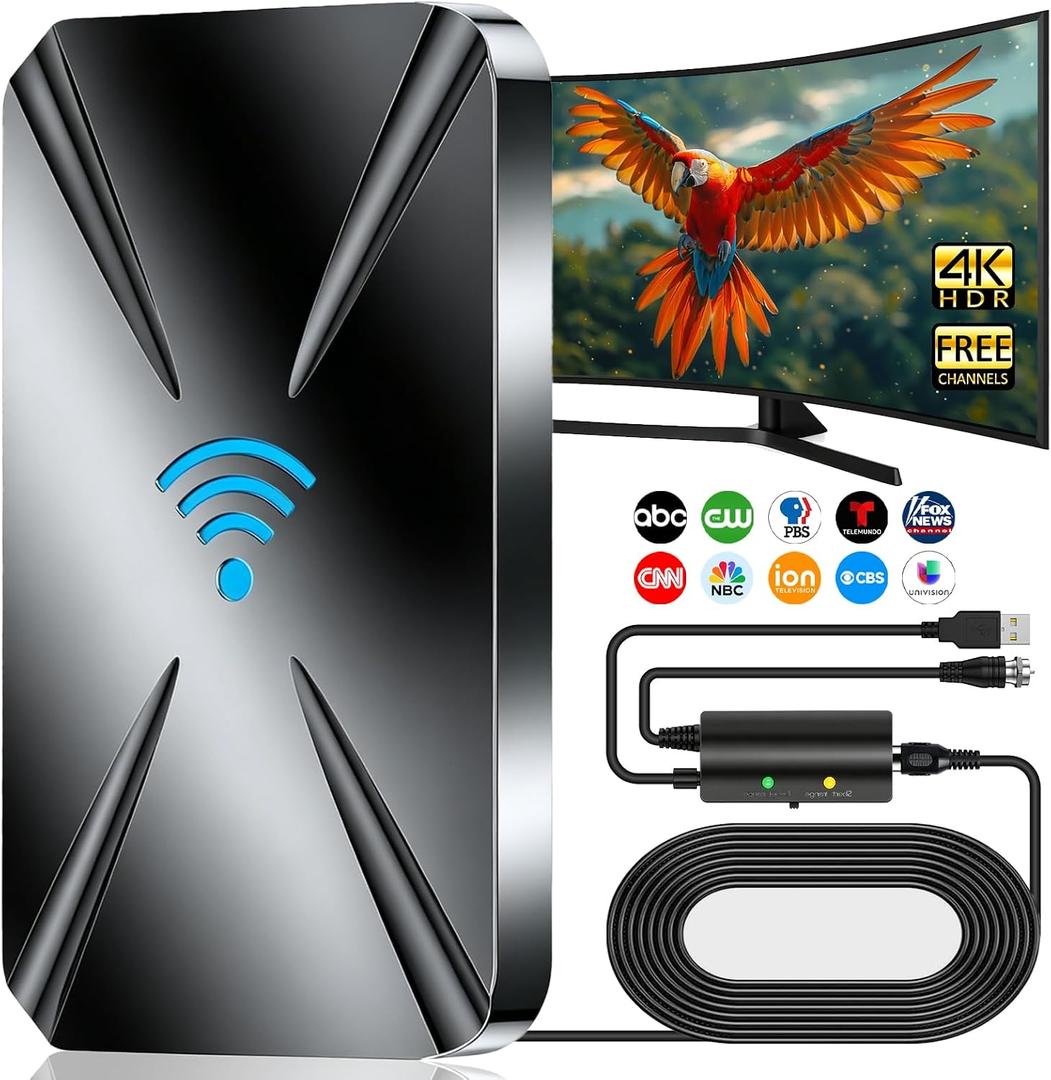 2026 Indoor TV Antenna, Long Range TV Antenna for Smart TV Indoor, Digital TV Antenna for Local Channels with Upgraded Amplifier, Outdoor Antenna Support 8K 4K 1080p All TVs -38FT Coax Cable