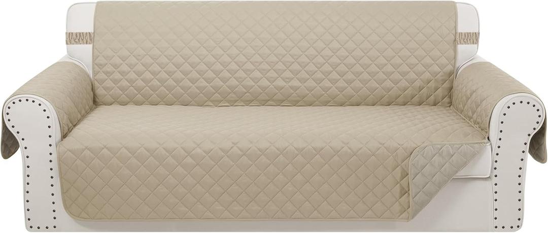 Reversible 4 Seater Sofa Cover 91 Inch Large Couch Cover Furniture Protector(Sofa XX-Large,Sand/Beige)