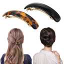 YIERSO French Oval Barrette Hair Clips,Acetate Narrow Vintage Tortoise Barrettes,Strong Hold No-Slip Grip Metal Clasp,2-Pack 3.75" Accessories for Women Thick Thin Wavy Long Hair Gift (Black&Tortoise)