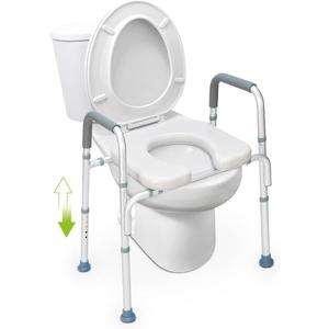 OasisSpace Raised Toilet Seat with handles-400lbs Heavy Duty Commode Chair with Safety Frame, Adjustable Stand Alone Elongated risers with arms for Elderly, Handicap, Disabled