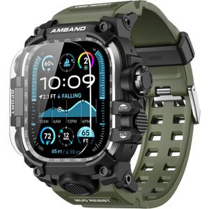 amBand Compatible with Apple Watch Ultra 2/Ultra Bands Case 49mm for Men, M3 Rugged Cover Military Sport Strap with Glass Screen Protector, Heavy Duty Protective Bumper for iWatch 49 mm - Army Green