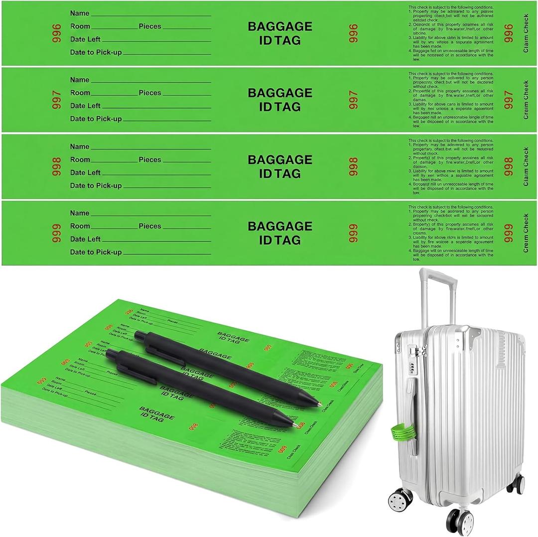 Feifeiya 1000 Hotel Luggage ID Tags with Transfer Tape on Back Paper Baggage Claim Check Tags Numbering from 000 to 999 Baggage Identification for Hotel Suitcase Motel Bag(Green)