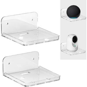 Wall Mount Floating Shelves for 2 Pcs Camera Mini Speaker Shelf Baby Monitor - Clear Mini Shelf Flexible Use for Wall Space in Bedroom Bathroom Kitchen Living Room