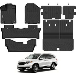 Floor Mats for Honda Pilot 2016-2022 8 Seats/Bench Seats(No Elite Models), Trunk Mat with Backrest Mat and 2nd Row Backrest Mat All Weather TPE Protector for Honda Pilot Accessories