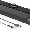 LENRUE Computer Speakers,PC Speakers for Desktop,Wired USB-Powered Sound-bar for Computer with 10W Stereo Sound and Colorful Light,Plug-n-Play (A39PRO /Black)