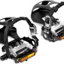 Bucklos Bike Pedals with Toe Cages and Straps - Bicycle Toe Clips Cage Compatible with Road Bike/Peloton/Mountian Bikes/MTB - Toe Clip Pedal for Wide Shoes Indoor Outdoor Cycling (White)