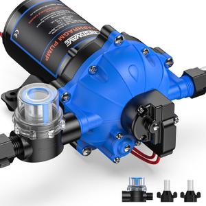 CrestWave 12V RV Water Pump, 7GPM 70PSI, Upgraded Five Chamber Self-Priming Diaphragm Pump with Heavy Duty Pressure Switch and Strainer for RV, Marine, Yacht, Caravan