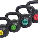 BalanceFrom Vinyl Kettlebell Set, 5/10/15/20 Pound Options – Cement-Filled Strength Training Weights with Ergonomic Grip and Color Coding for Full Body Fitness at Home or Gym