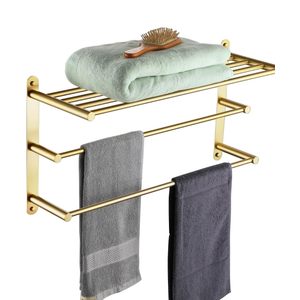 KOKOSIRI 3 Tier Bath Towel Rack 24 Inch Wall Mounted Rack with Towel Bars Towel Shelf with Single Towel Bar Bathroom Ladder Brushed Gold B5003BG