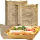MotBach 100 Pack 3lb Kraft Paper Food Trays, Heavy-Duty Paper Food Boat Disposable Serving Basket Tray for French Fries Nachos Snack Hot Dog Taco BBQ Popcorn Party Picnic Wedding Party (Brown)