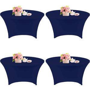 4 Pack 5FT Round Spandex Tablecloth 60 Inch Stretchable Table Cover Washable and Wrinkle Resistant Table Cloth, Fitted Round Table for Wedding, Banquet, Birthday, Party, Restaurant (Navy Blue)