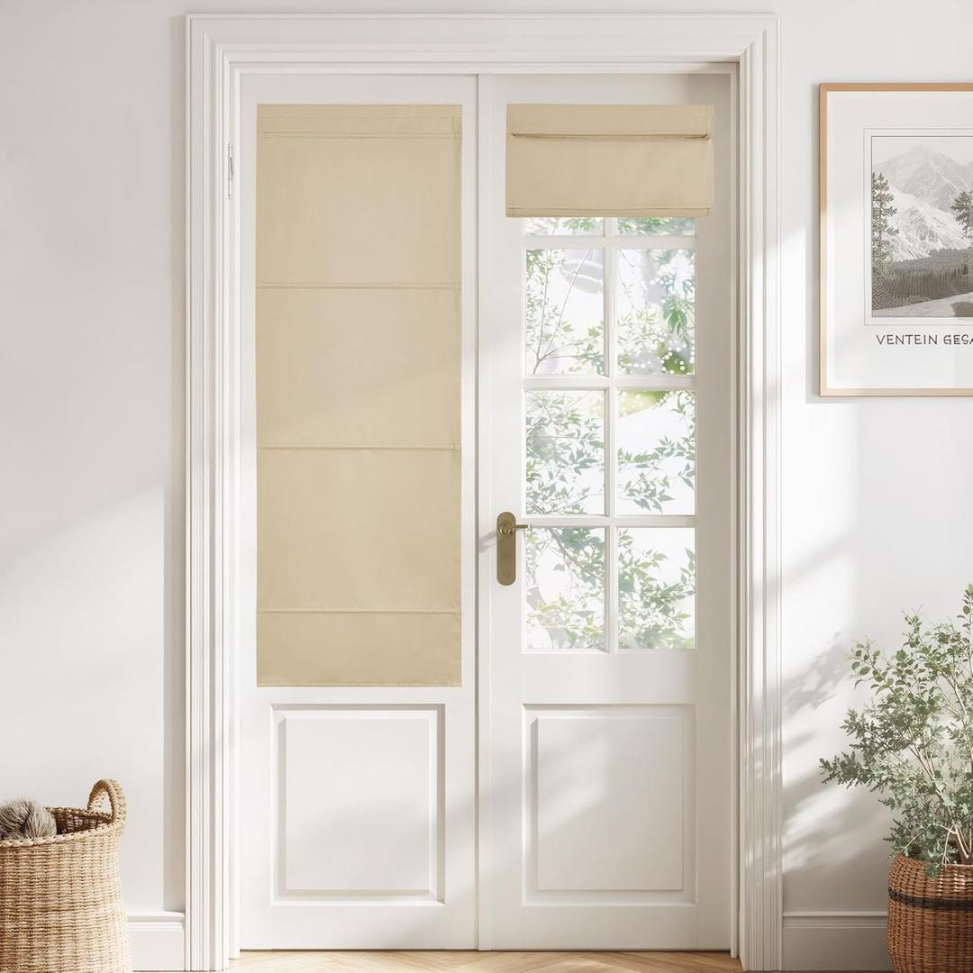 NICETOWN No Drill Roman Shadeo No Tools Door Blinds for Side Door, Privacy Thermal Insulation Magnetic Window Curtains for French Front, 1 Panel, 22" W x 64" L, Biscotti Beige