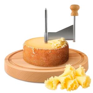 Girolle Cheese Shaver Tool for Making Rose-Shaped Cuts - Tte de Moine & Girolle Cheese Curler Wheel Fitted with Fasteners & Non-Slip Pads - Stainless Steel Construction with Sharp Blade & Wood Base