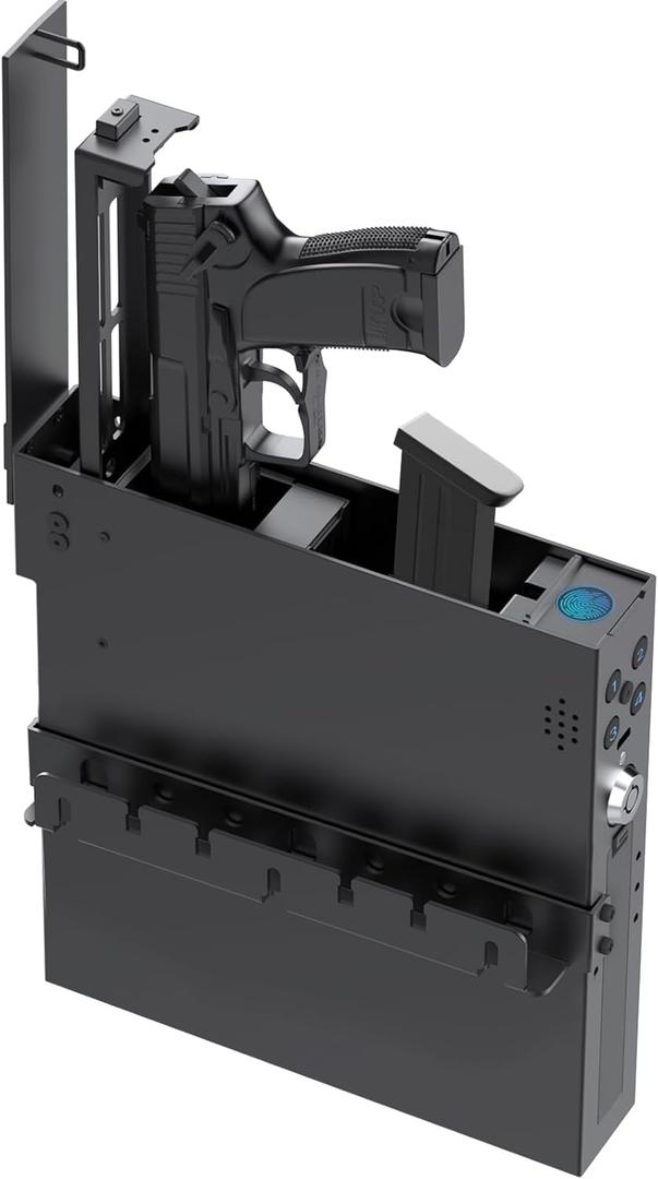 Biometric Gun Safe for Handgun - Upward Eject Pistol Safe with Fingerprint & Keypad, Hidden Safe Fits for Car, Nightstand, Desk, Bed Side - Birthday Gifts for Husband Dad