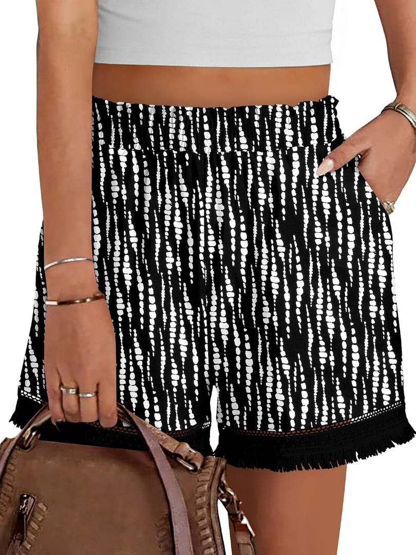 BETTE BOUTIK Womens Summer Shorts Casual Elastic Waist Lounge Shorts Linen Trendy Beach Shorts (Black, M)
