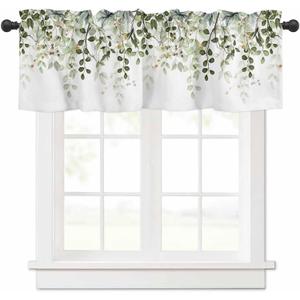 2 x Sage Green Eucalyptus Leaves Curtain Valance for Windows Watercolor Window Treatments 1 Panel Short Curtains for Kitchen Windows Bathroom Bedroom,42 x 12 Inch