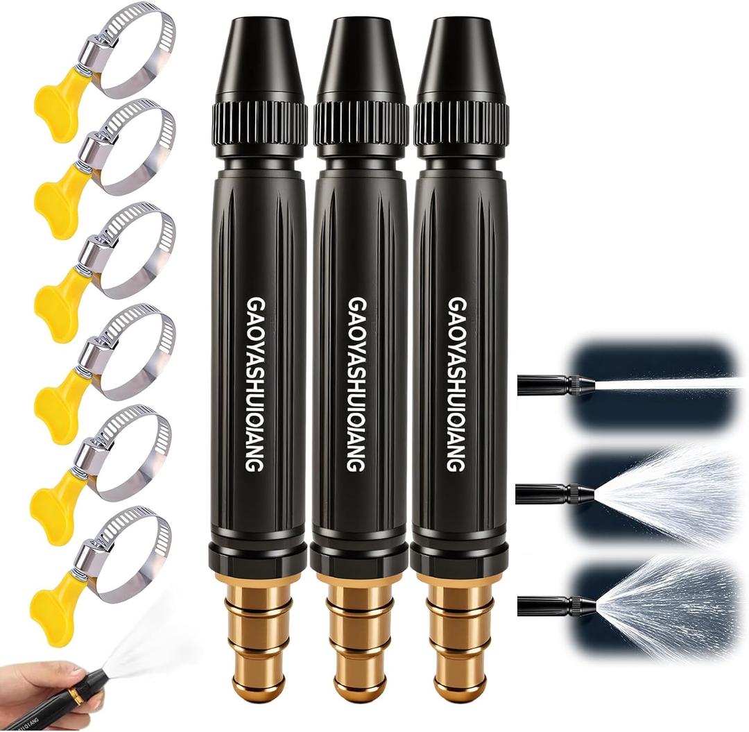 Home High-Pressure Car Wash Water Gun With Booster Nozzle, Multi Function Lawn & Garden Watering Sprayer For Plant Watering Lawn Car (3Pcs + 6 Clamps)