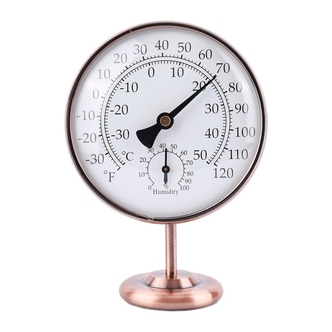 4inch/10.16cm Indoor Thermometer and Humidity Gauge, Indoor Thermometer Hygrometer Gauge with Humidity Reading Monitor Brass Dial with Stand Battery-Free for Home Room Desk Office Bedroom