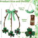 Novabright 15 Inch St. Patrick's Day Shamrock Door Wreath with Green Bow Wooden Clover Green Foam Berries Rustic Wood Hanging Decor for Irish Home Indoor Holiday Outdoor Farmhouse Window