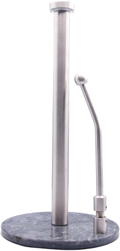 Paper Towel Holder, Stainless Steel, Marble Base, countertop with Adjustable Tension arm (Grey Starlight)