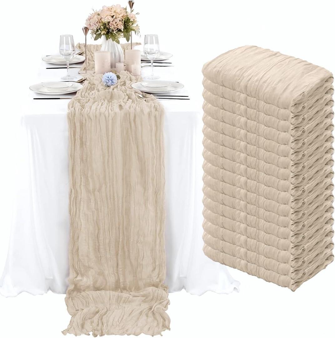 16 Pack Beige Cheesecloth Table Runner, 35x120 Inch Boho Gauze Cheese Cloth Table Runner 10ft Rustic Sheer Long Gauze Table Runners for Wedding Bridal Baby Shower Birthday Party Table Decor