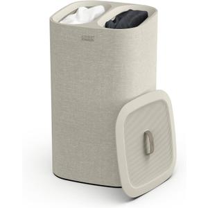 Joseph Joseph Tota 60 Liter/15.8 Gallon Laundry Hamper Separation Basket with lid, 2 Removable Washing Bags with Handles- Ecru, Dual Compartment 60l