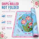 Blue Floral Mahjong Mat 31.5" x 31.5" with American Mahjong Rules, Ships Rolled Table Mat, Non-Slip Noise Reducing Gaming Mat with Carry Bag & Dice, Mahjong Accessories Gift for Women/Men