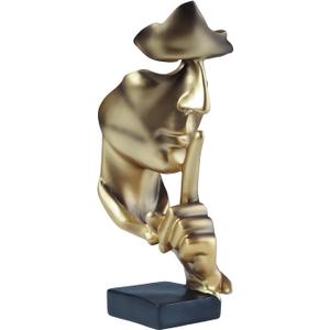 aboxoo Thinker Statue, Silence is Gold Abstract Art Figurine, Modern Home Resin Sculptures Decorative Objects Shelf Decor,Tabletop for Home Decor,Man Office Study Desk Statue (Large Gold)