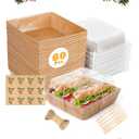 60 Pack Charcuterie Boxes with Clear Lids, Individual (Wood, 5 In) Small Paper Charcuterie Bakery To Go with Lid - Disposable Party Favor Boxes for Food, Sushi, Cookie, Cake Slice, Dessert, Sandwich (Brown)