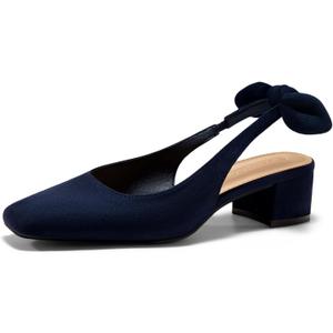 outgo Womens Chunky Low Heels Bow Slingback Pumps Closed Square Toe Wedding Party Dress Shoes 7 1/2